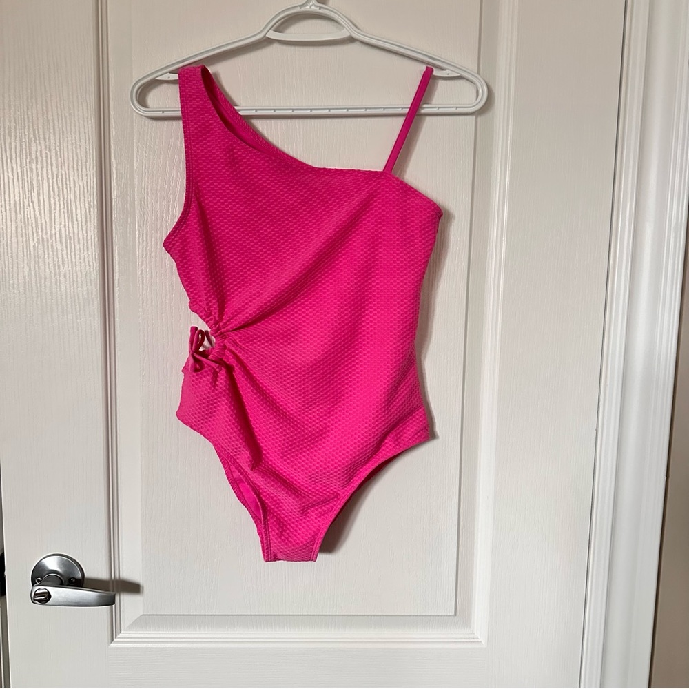 HOT Pink One-Shoulder Swimsuit Barbie kids size 14-16 or women’s small NWOT cute